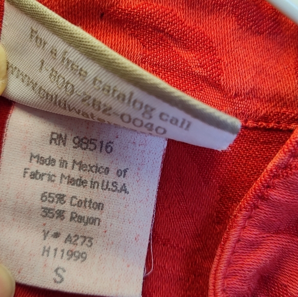 Coldwater Creek Red Tunic Shirt Red Leaf Print Small Missing buttons Lagenlook - Picture 8 of 10